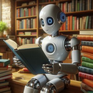 robot reading books