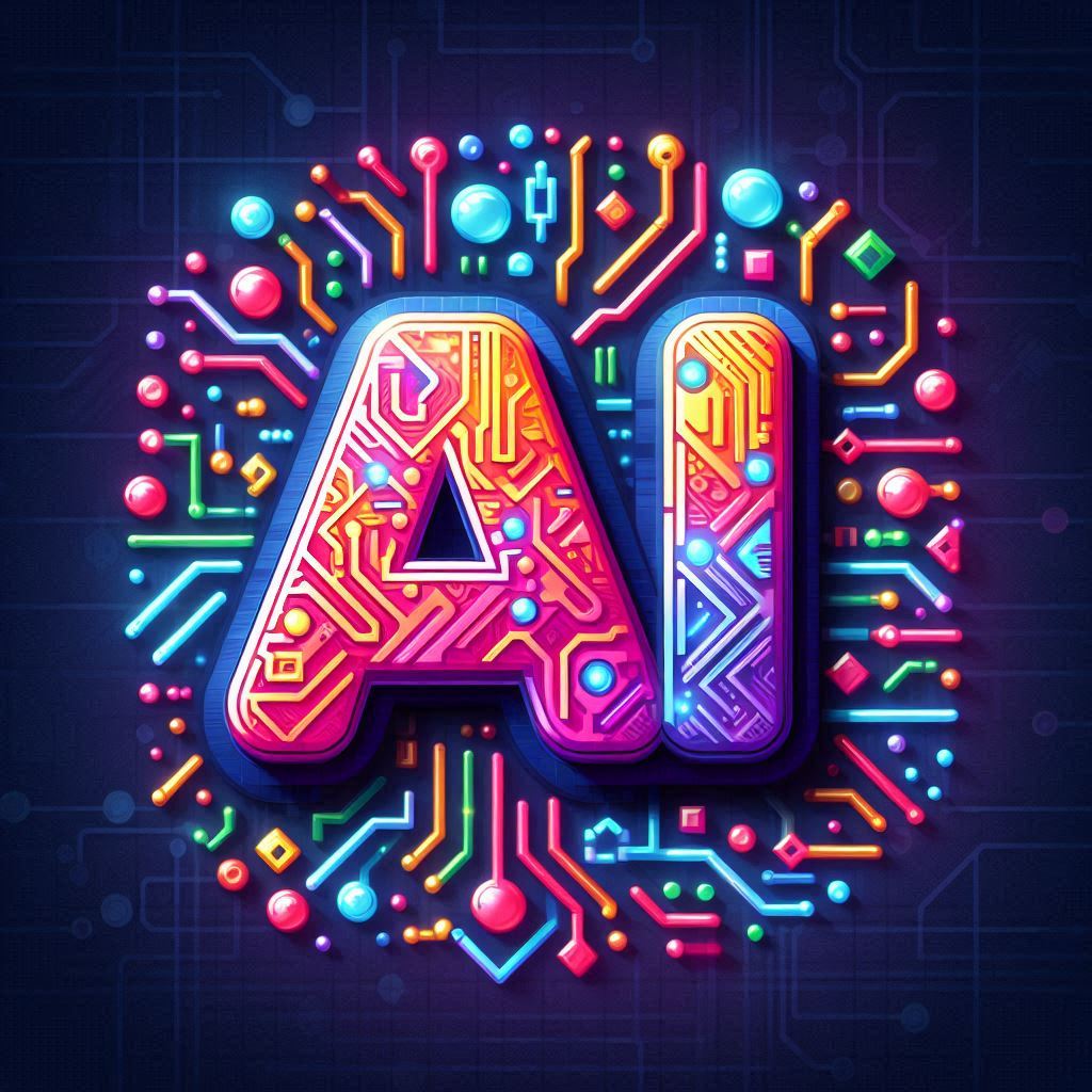 colorful pixel ai logo with circuits